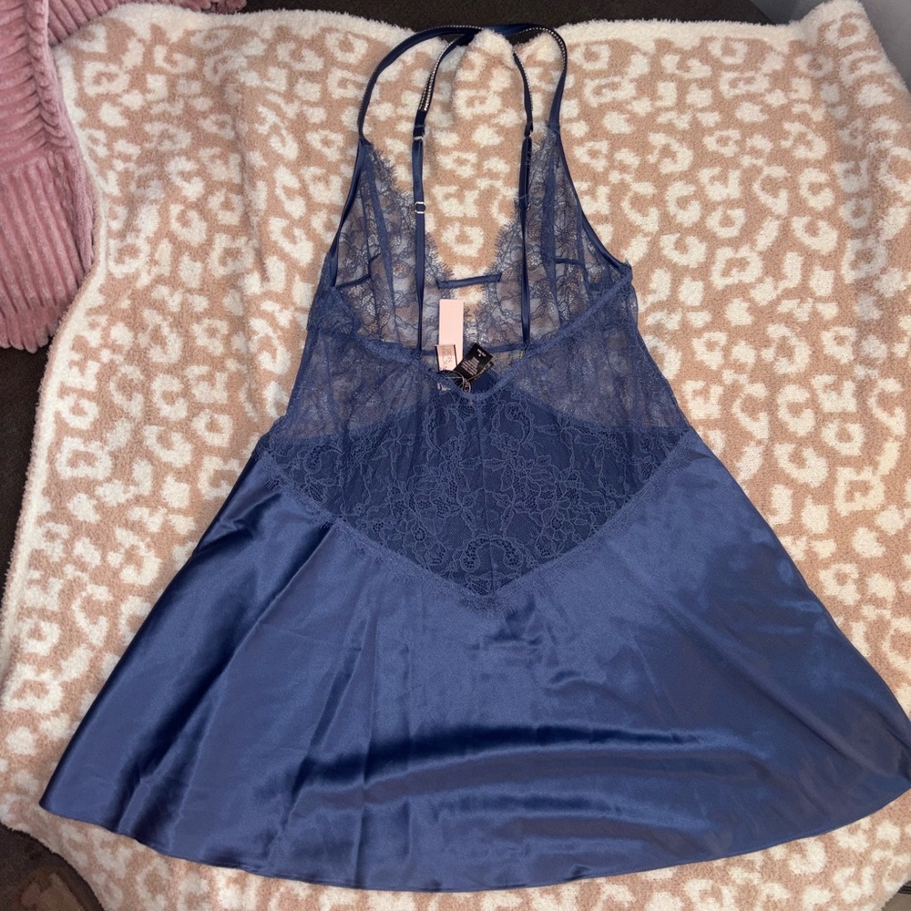 Victoria’s Secret NWT Blue lace slip dress cross back withjewel straps #lingerie - Picture 2 of 5